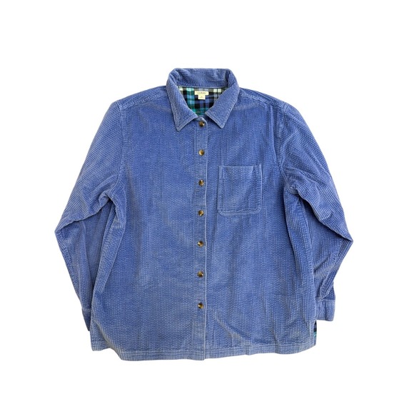 L.L.Bean Tops - LL Bean Womens Corduroy Button Down Shirt M Blue Flannel Lined Long Sleeve 1351